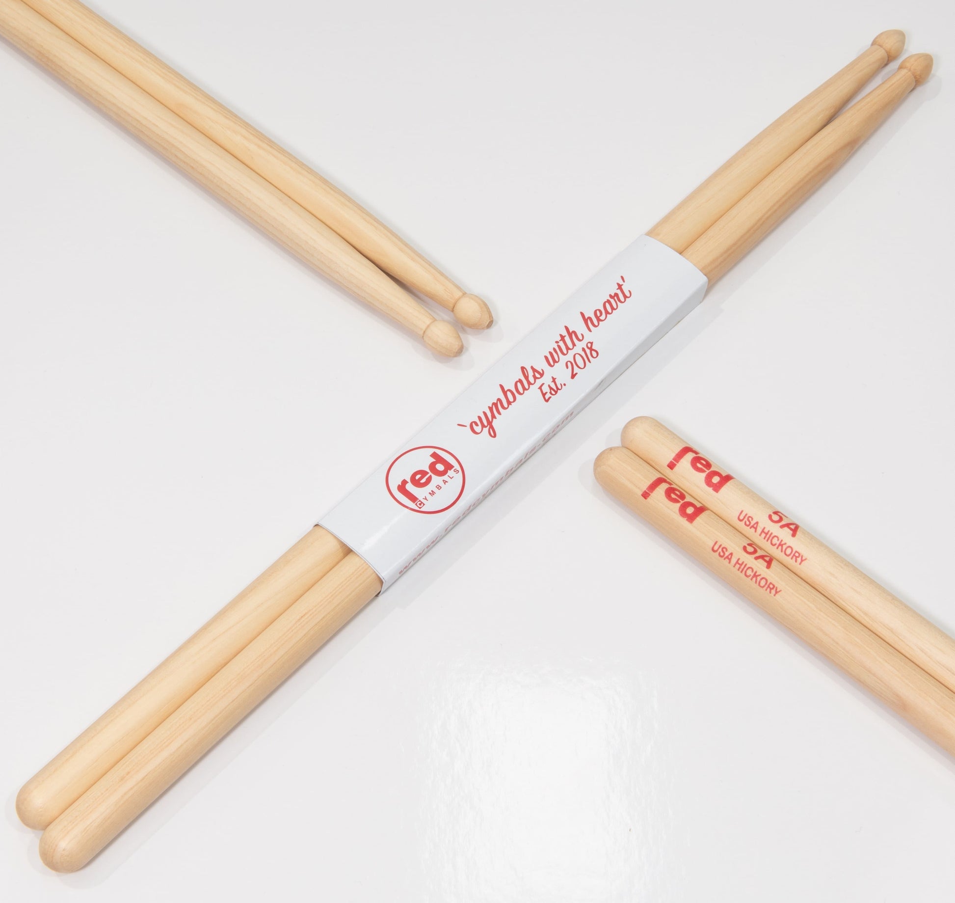 Red Cymbals Drum Sticks Red Drumsticks Natural Series multiple sizes Red Cymbals - Red Drumsticks - Natural Series - USA Hickory
