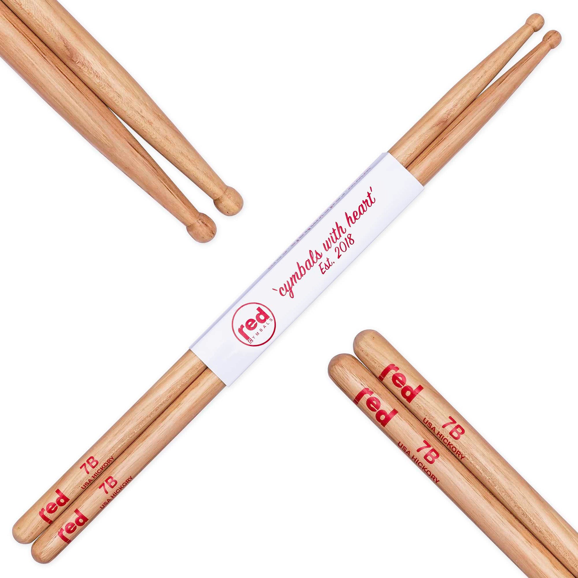 Red Cymbals Drum Sticks Red Drumsticks Natural Series multiple sizes Red Cymbals - Red Drumsticks - Natural Series - USA Hickory
