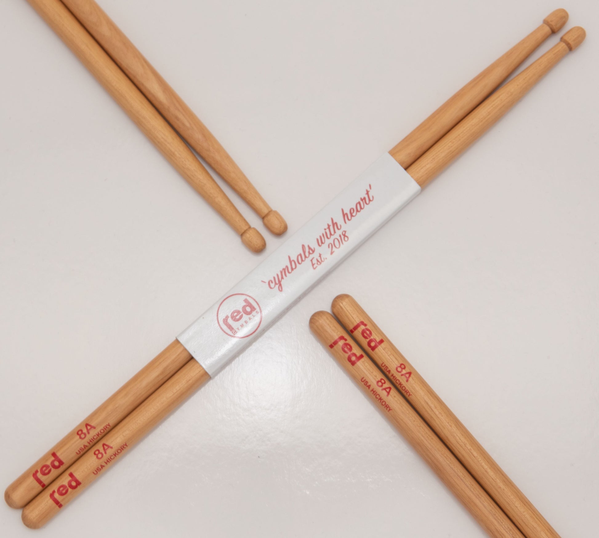 Red Cymbals Drum Sticks Red Drumsticks Natural Series multiple sizes Red Cymbals - Red Drumsticks - Natural Series - USA Hickory