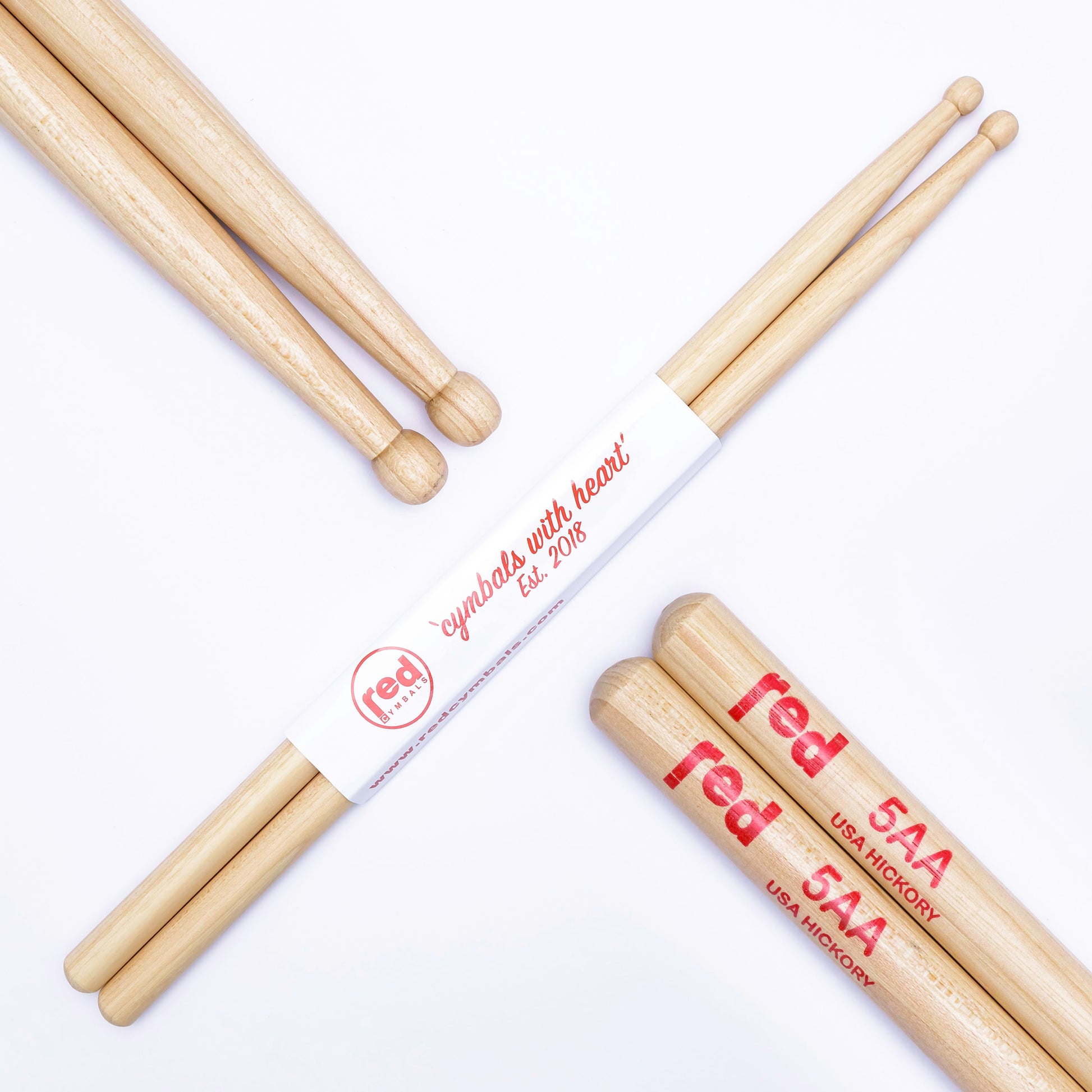 Red Cymbals Drum Sticks Red Drumsticks Natural Series multiple sizes Red Cymbals - Red Drumsticks - Natural Series - USA Hickory