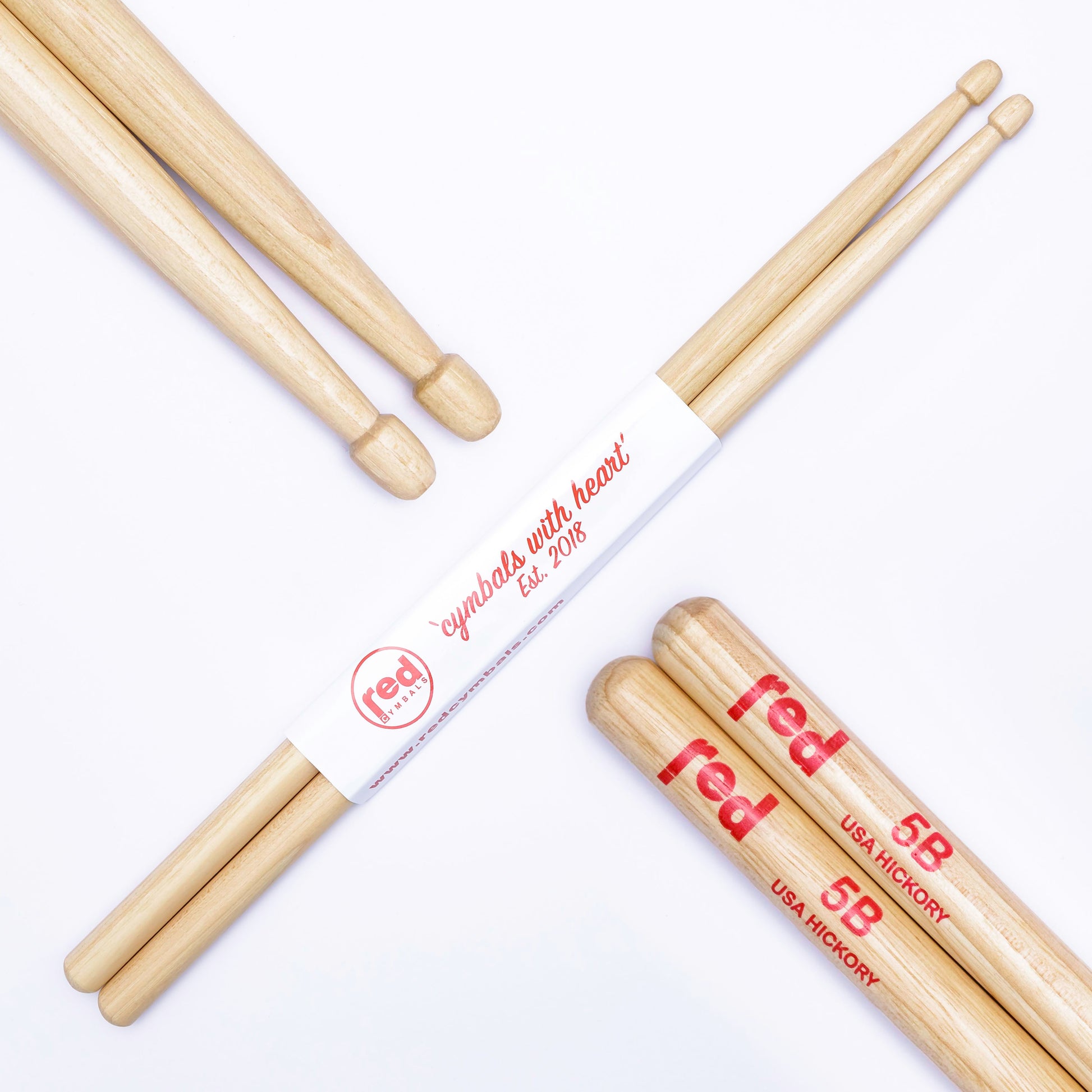 Red Cymbals Drum Sticks 5B Acorn